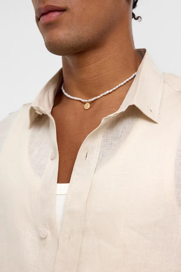 100% Linen Oversize Long-Sleeve Shirt Beige