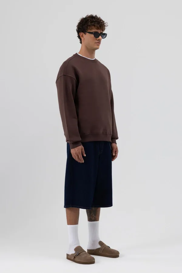Basic Crew Neck Oversize Sweatshirt, Coffee
