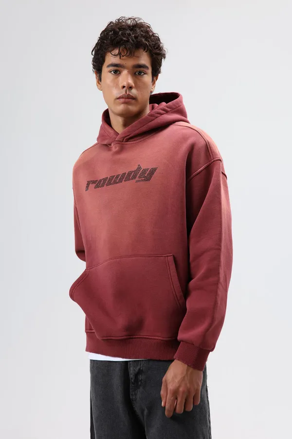Oversize Printed Washed Hoodie Burgundy