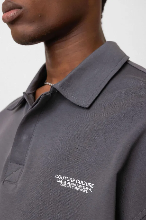 Polo Yaka Oversize Tişört Füme