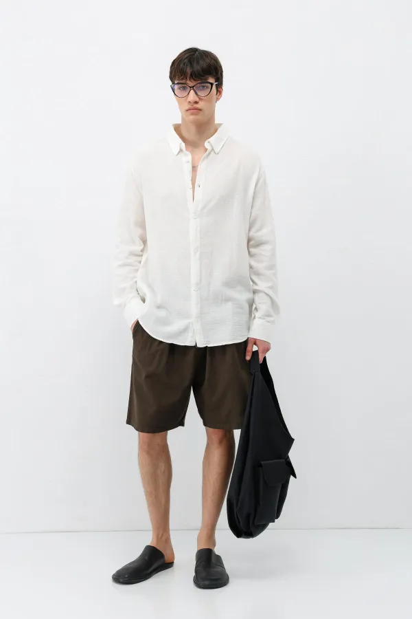 Chemise basique oversize à manches longues, écru