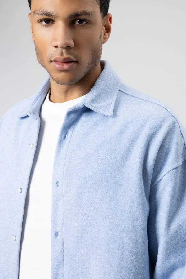 Dokulu Oversize Gömlek Ceket Bebe Mavi