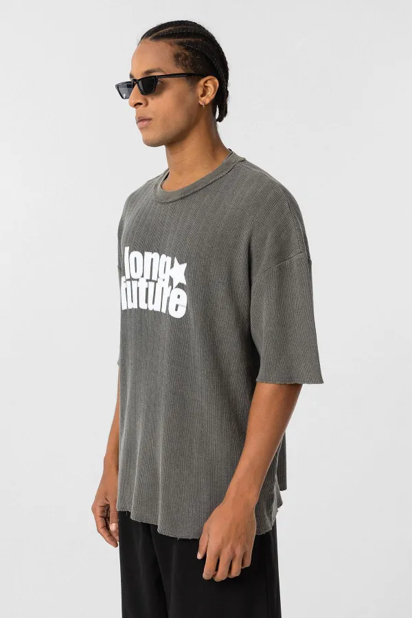 T-shirt oversize en maille délavée, couleur vison