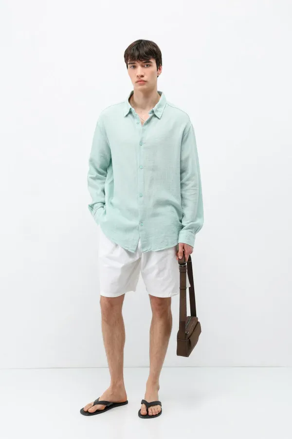 Chemise basique oversize à manches longues, vert turquoise