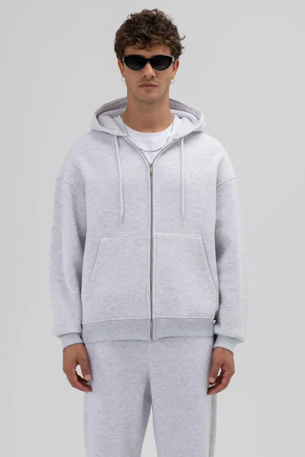 Sweat-shirt à capuche basique oversize zippé chiné