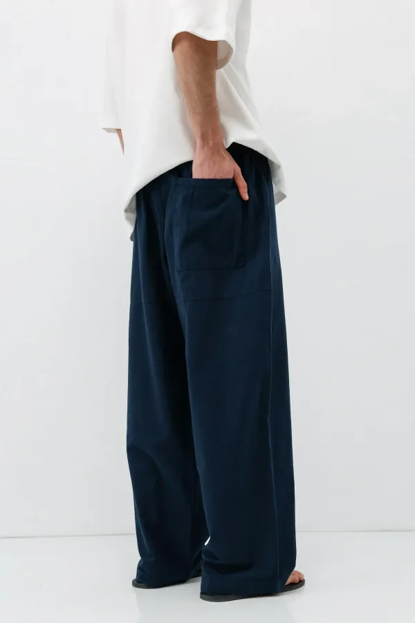 Super Baggy Fit Keten Pantolon Lacivert