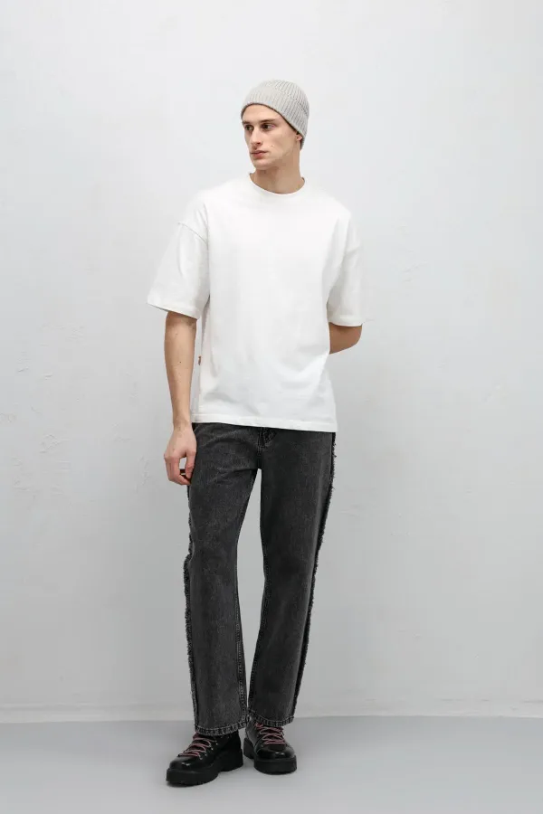 Yan Dikiş Detaylı Baggy Jean Gri