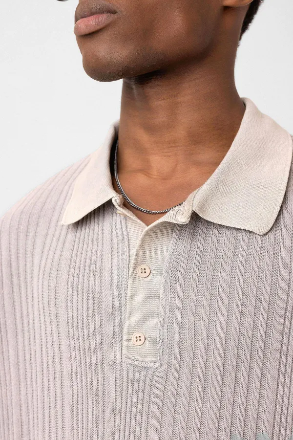 Polo Yaka Oversize Triko Taş