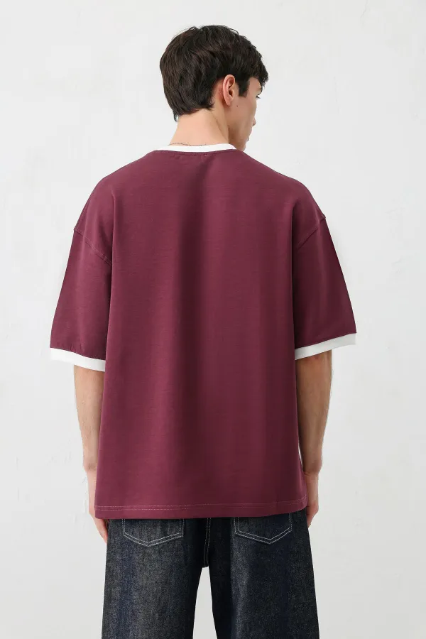 Kısa Kollu Oversize Cepli Tişört VİŞNE