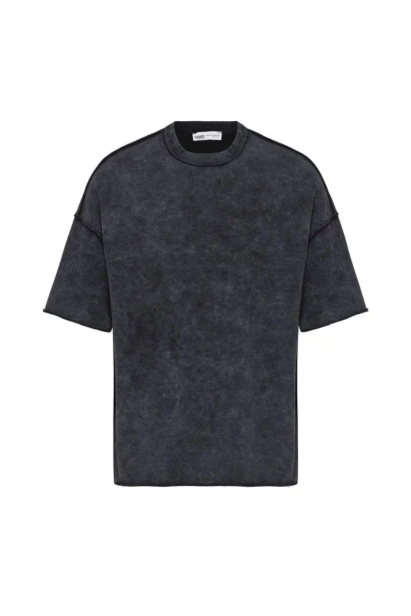 Yıkamalı Oversize Tişört Siyah