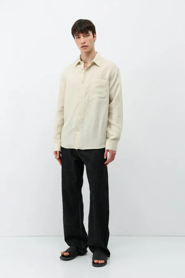 Modal Fabric Striped Oversize Shirt Beige