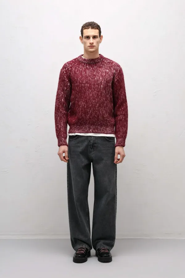 Soft Textured Oversize Knit Sweater Burgundy