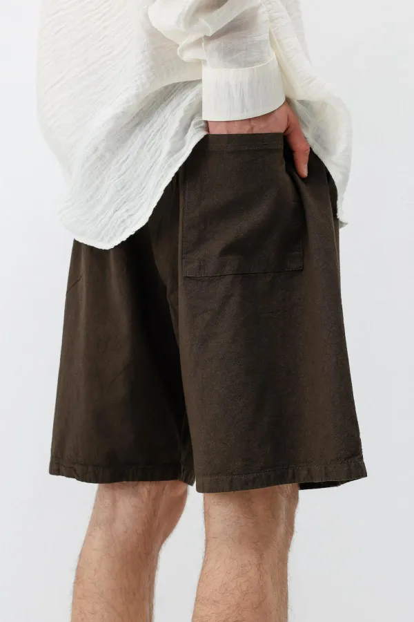 Oversize Keten Şort Kahve