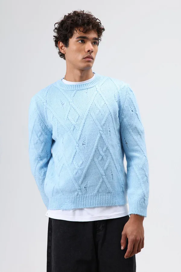 Pull oversize en maille à motifs, bleu ciel