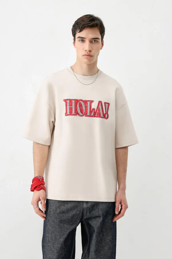 Washed Printed Oversize T-Shirt Light Stone