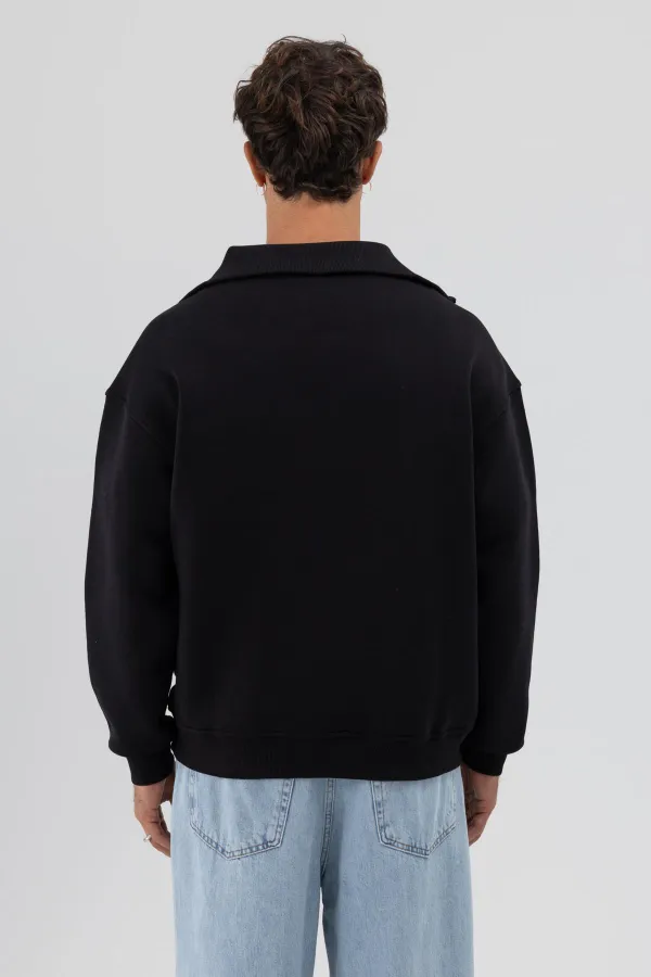 Sweat-shirt noir basique à fermeture éclair et col montant