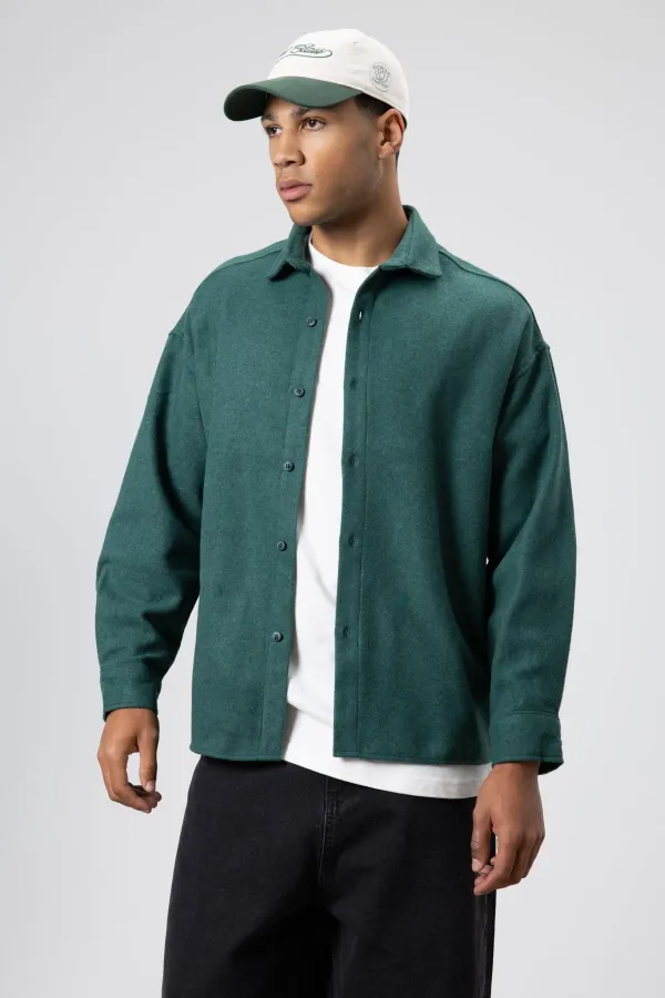 Dokulu Oversize Gömlek Ceket Haki