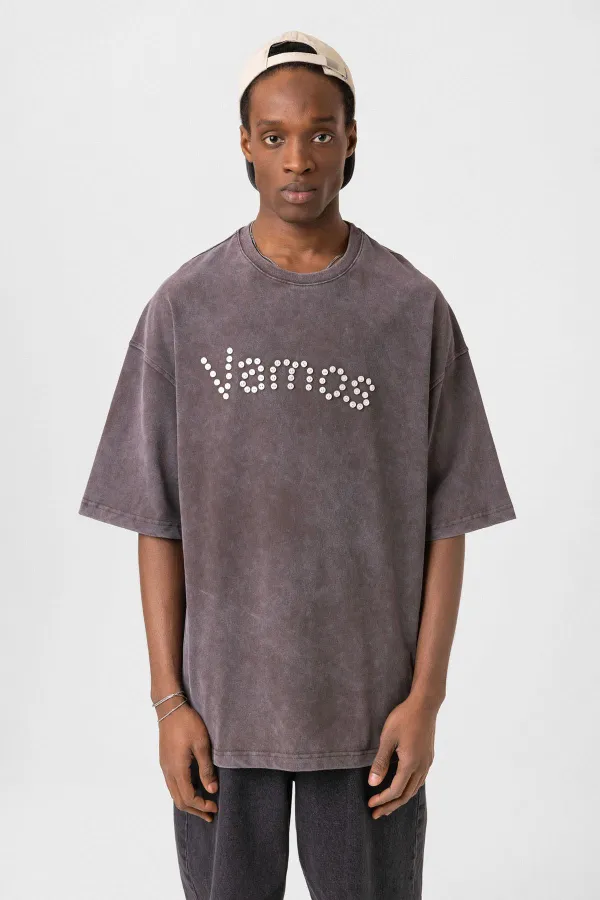 T-shirt oversize délavé à boutons, couleur café