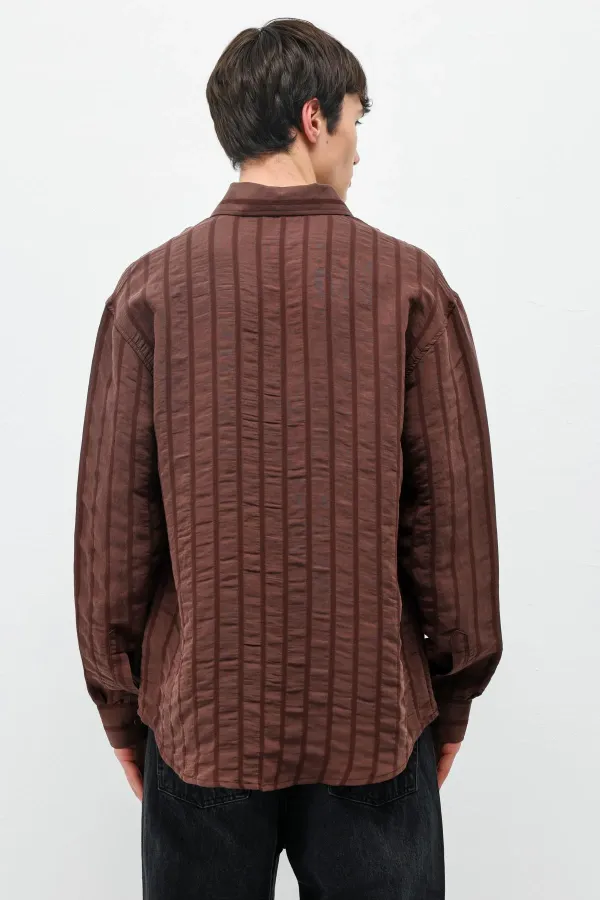 Çizgili Oversize Gömlek Kahve