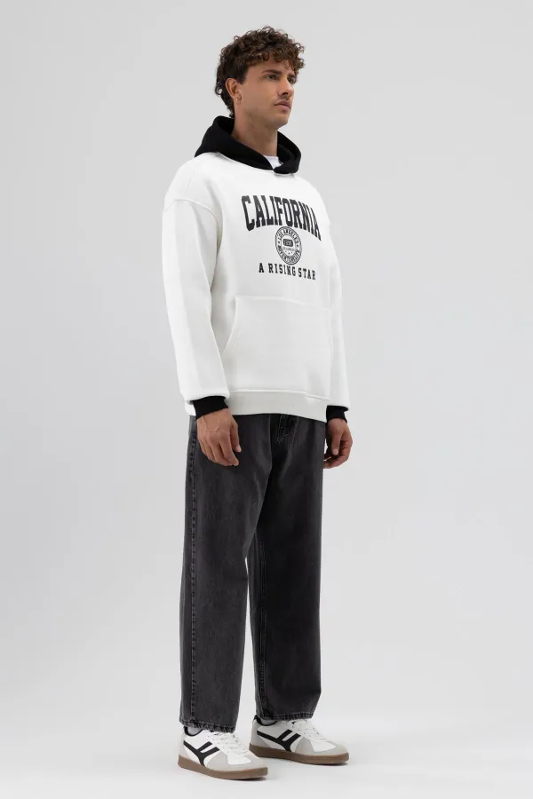 Sweat-shirt oversize imprimé bicolore, écru