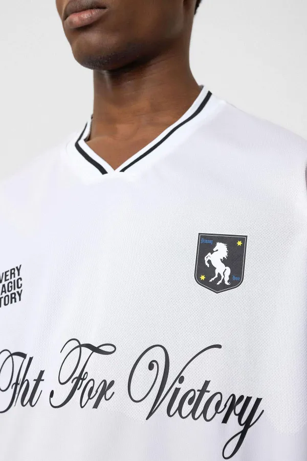 Baskılı Oversize Forma Tişört Beyaz