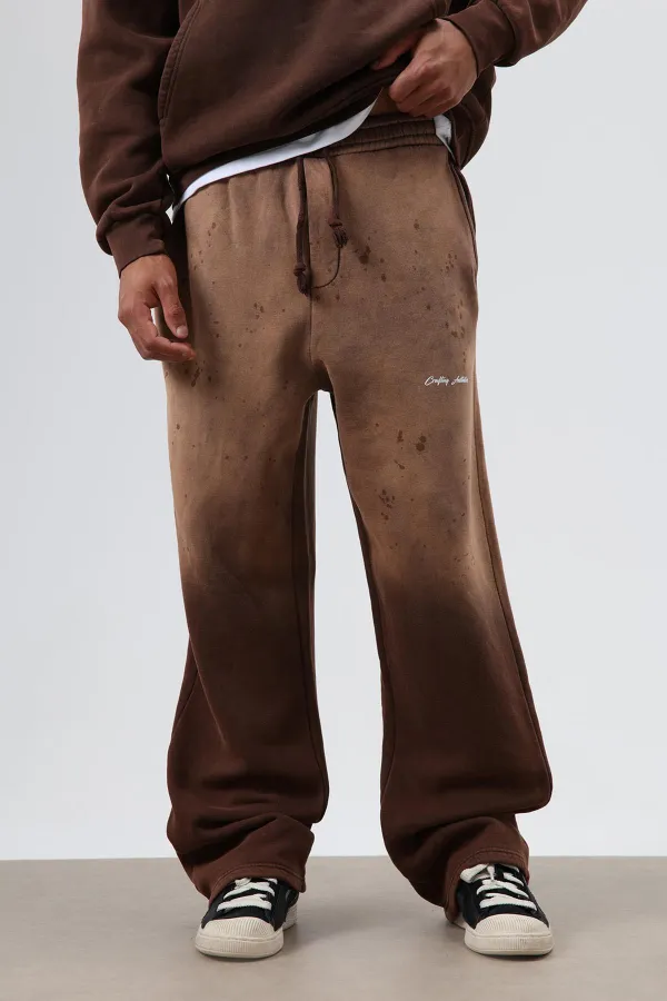 Yıkamalı Oversize Eşofman Takım Kahve