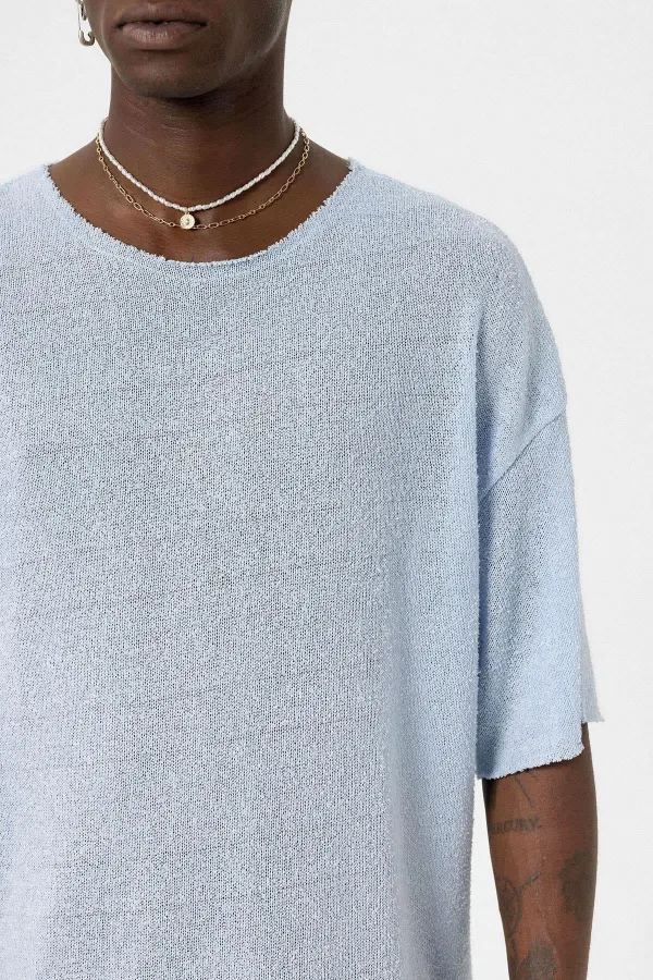 Basic Oversize Knitted T-Shirt, Baby Blue