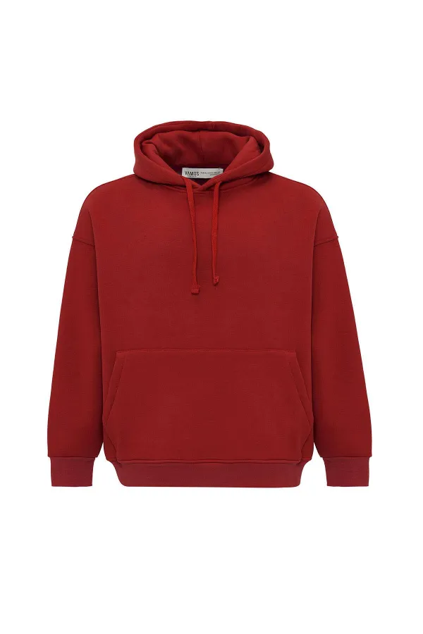 Sweat à capuche oversize basique avec poche, rouge