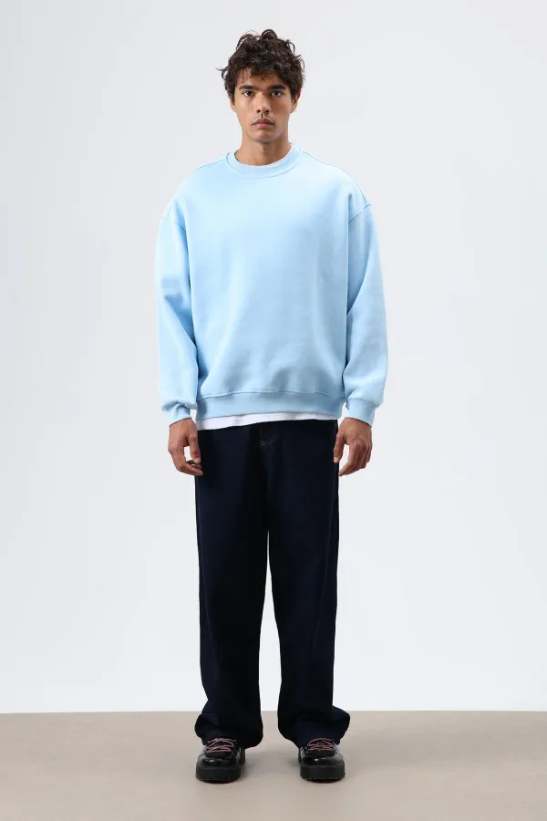 Sweat-shirt basique oversize délavé bleu ciel