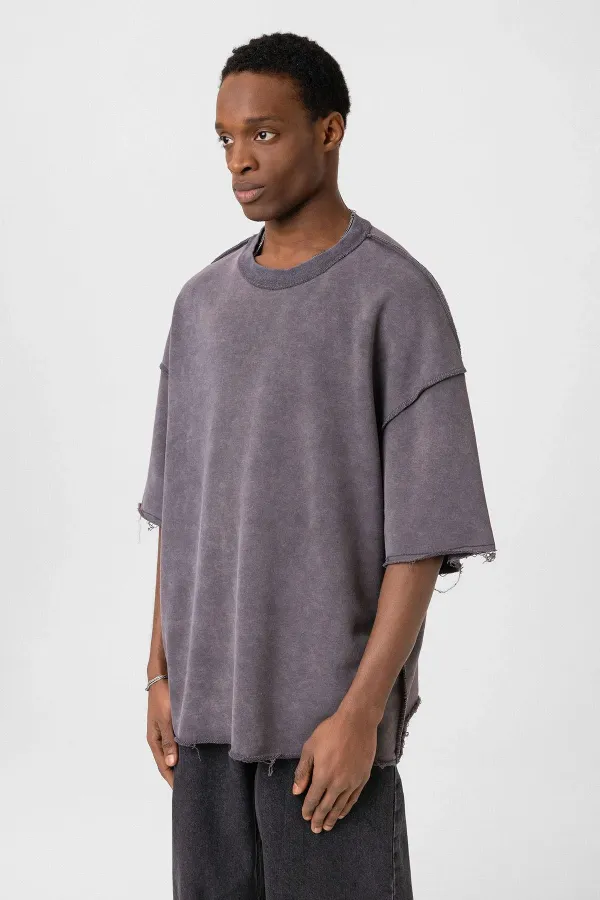 Yıkamalı Oversize Tişört Füme