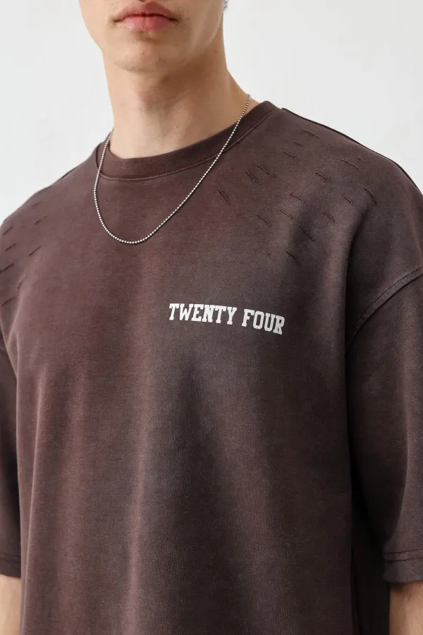 T-shirt oversize imprimé, couleur café