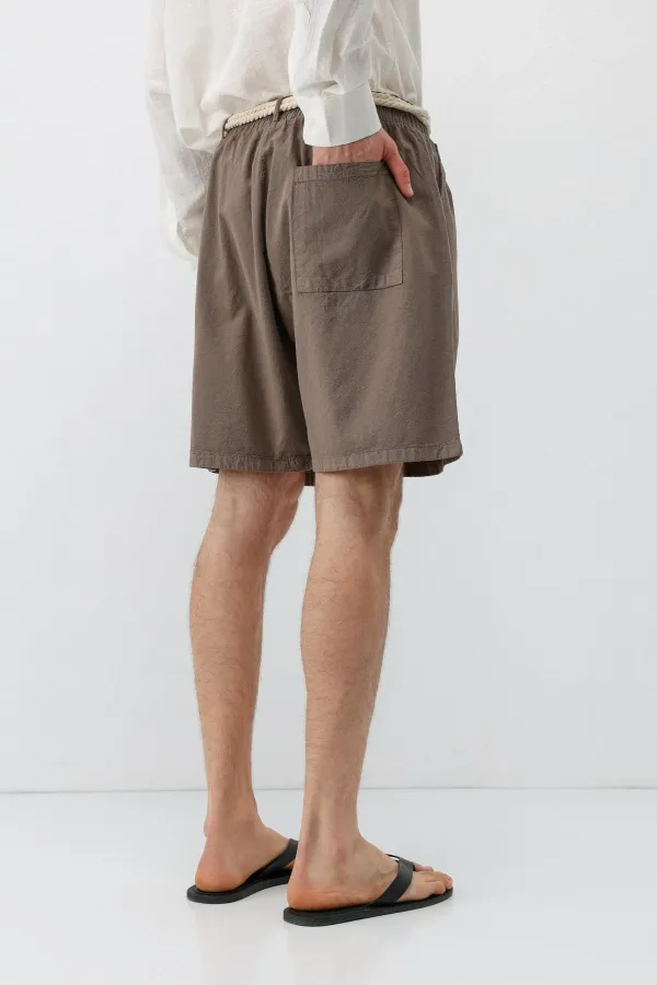 Kemerli Oversize Keten Şort Vizon