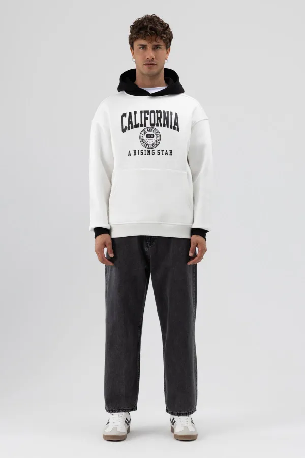 Sweat-shirt oversize imprimé bicolore, écru