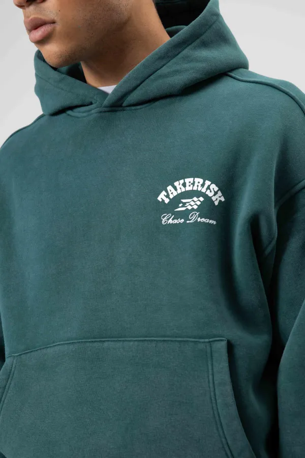 Oversize Yıkamalı Boxy Fit Kapüşonlu Sweatshirt Nefti