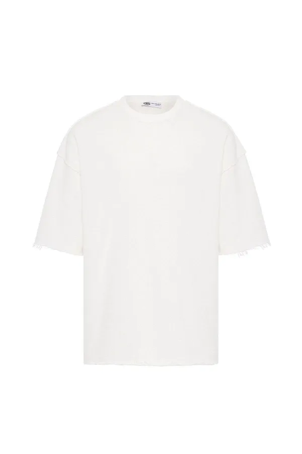 Yıkamalı Oversize Tişört Ekru