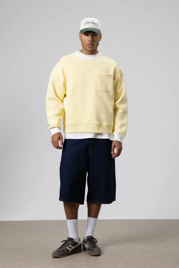 Bisiklet Yaka Cep Detaylı Oversize Sweatshirt Sarı
