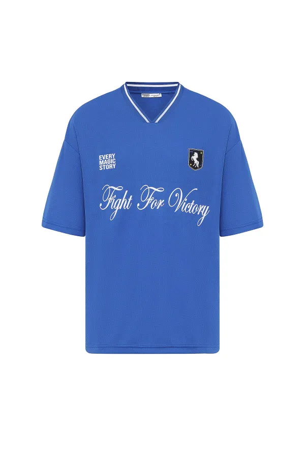 Baskılı Oversize Forma Tişört Saks