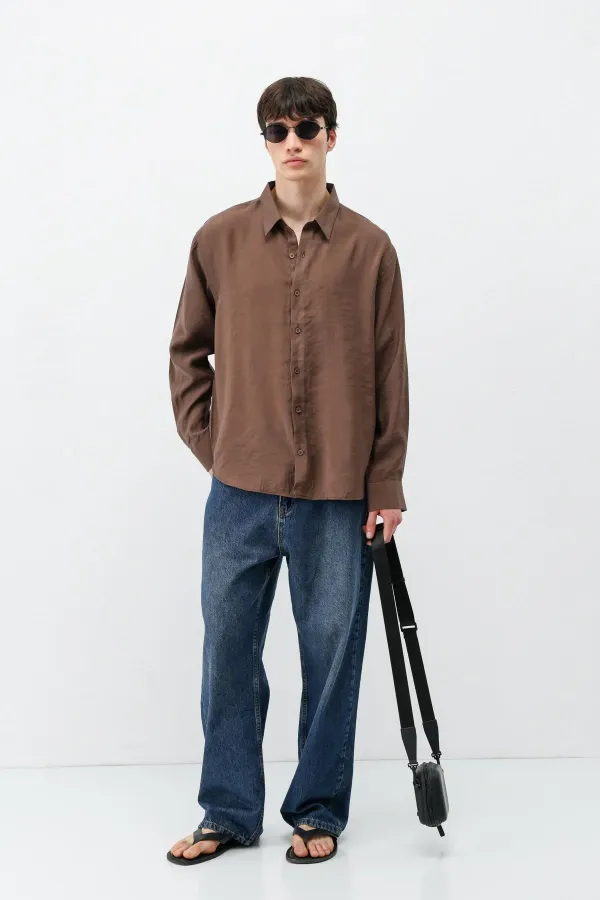 Chemise oversize en modal, couleur café