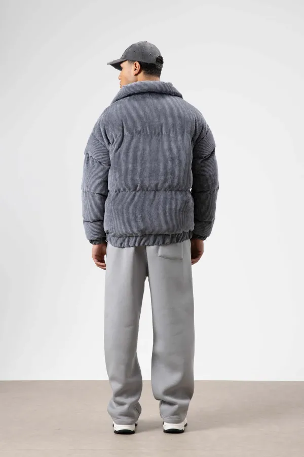 Oversize Kadife Şişme Mont Füme