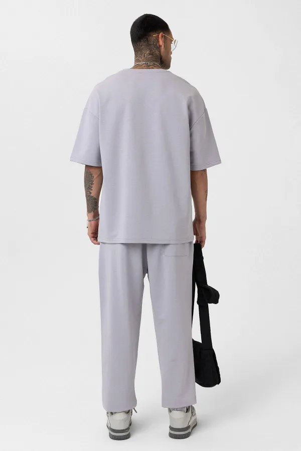 Ensemble de survêtement basique oversize à poignets élastiqués, gris peint