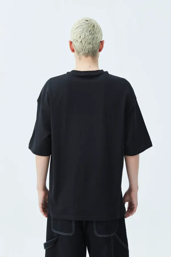 Atelier Kabartma Baskılı Oversize Tişört Siyah