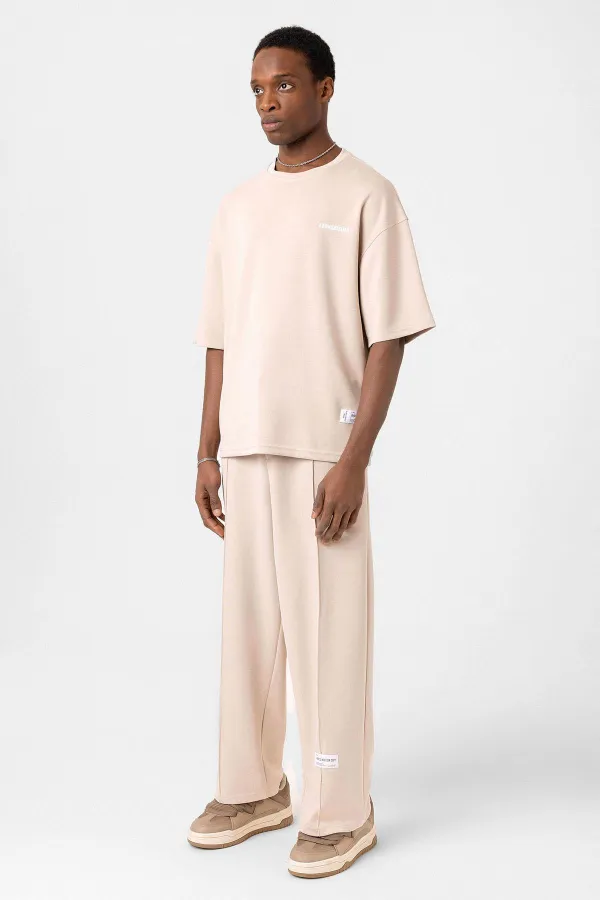 Label Detailed Oversize Modal Fabric Tracksuit Set Stone