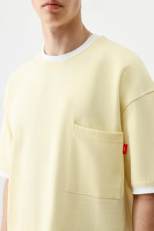 Kısa Kollu Oversize Cepli Tişört Sarı