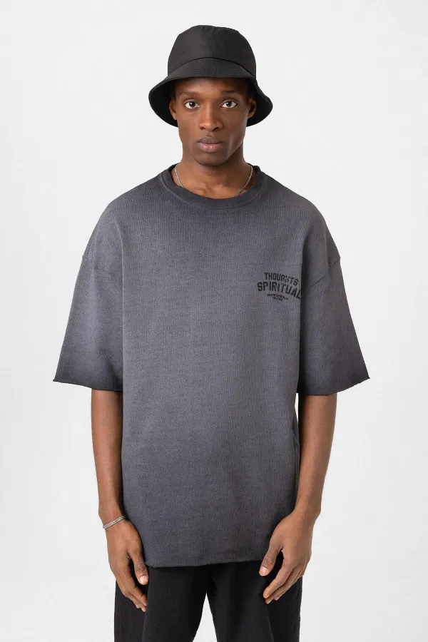 Yıkamalı Oversize Triko Tişört Siyah