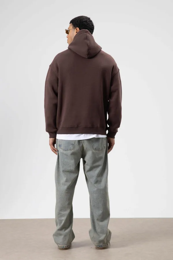 Oversize Hooded Sweatshirt with Scarf Detail, Brown