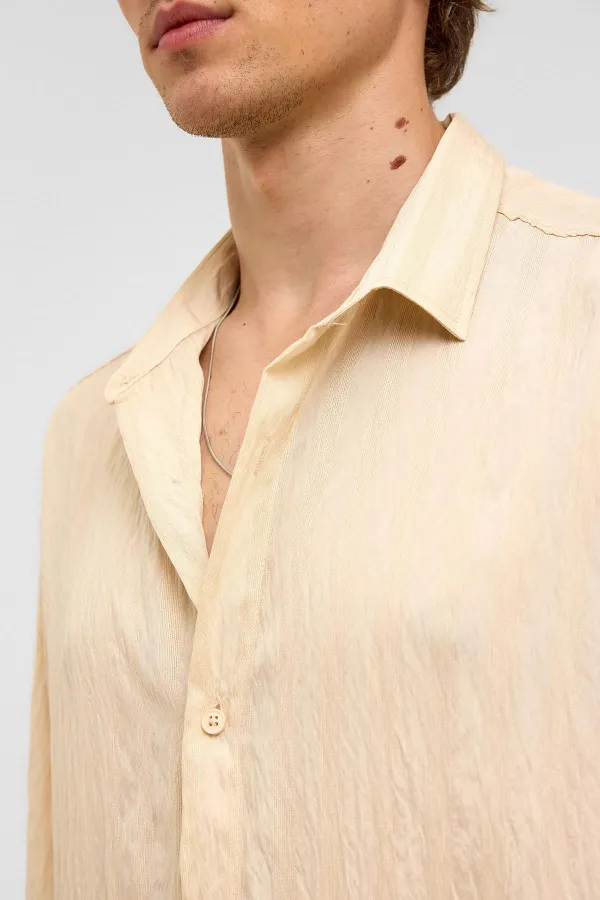 Oversize Long-Sleeve Modal Fabric Shirt, Beige
