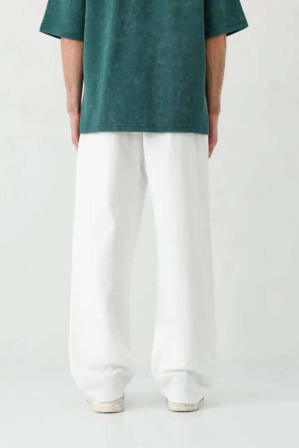 Baggy Fit Yıkamalı Eşofman Alt Ekru