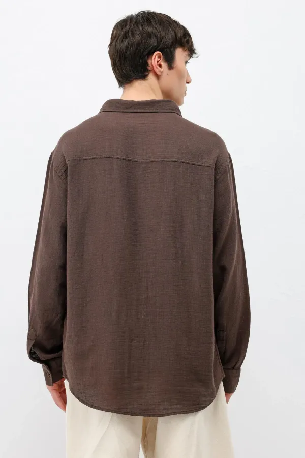 Uzun Kollu Basic Oversize Gömlek Kahve