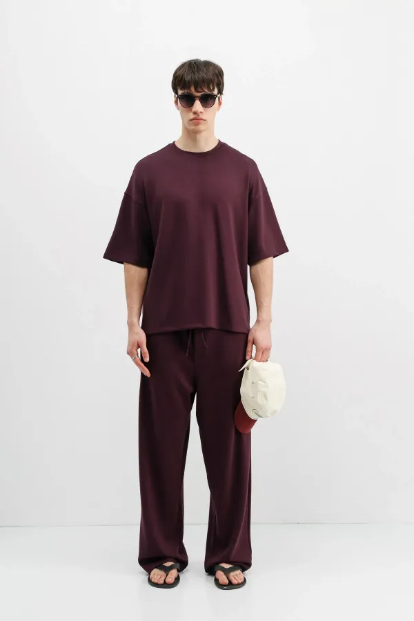 Modal Karışımlı Oversize Tişört Mürdüm