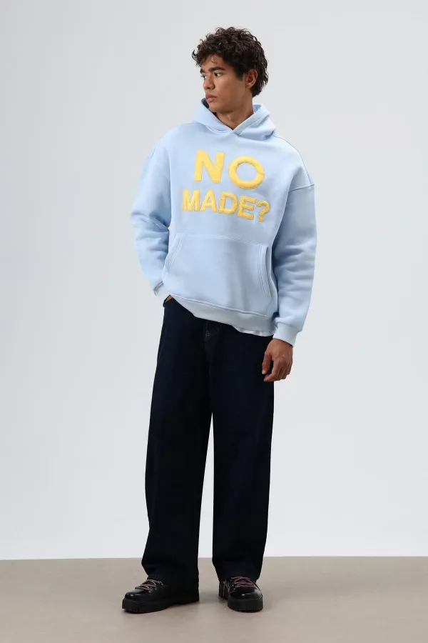 Sweat à capuche imprimé oversize bleu ciel